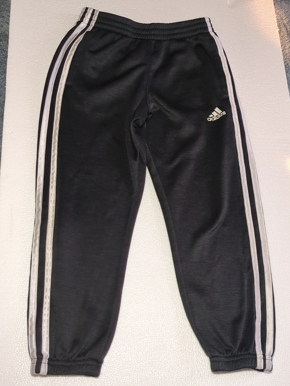 Adidas Kids Black Track Pants with White Three-Stripes 6T